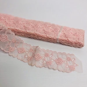 Vintage Lace Fabric Trim Pink Floral Edging Ribbon Decorative Nylon Cotton Swiss - Picture 1 of 8