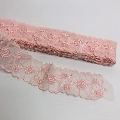 Vintage Lace Trim Pink Floral Edging Ribbon Decorative Nylon Cotton Swiss Fabric - image 1 of 4