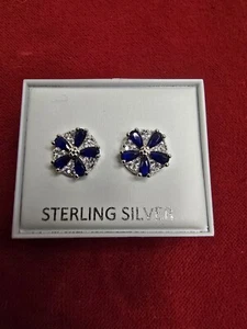 Beautiful Sterling Silver & Blue Stone Earrings - Picture 1 of 4