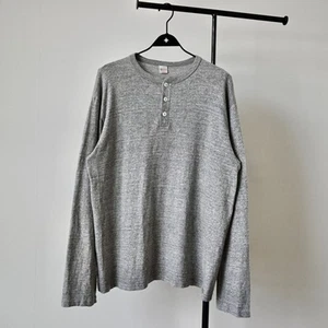 Camiseta Warehouse "borde sombra" cuello henley, gris jaspeado, hecha en Japón, XL - Imagen 1 de 14