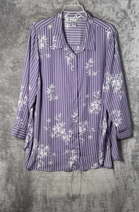Catherine Women’s Purple/White Striped  Long Sleeve Button Front Blouse Size 2X - Picture 1 of 9