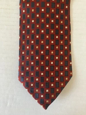 Daniel De Fasson Men's Necktie Tie Silk Red Blue White Geometric NWT NOS 58" - Image 1 of 4