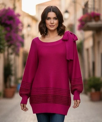 NWT New York and Company Y2K  shoulder Tie Metallic Raspberry Red/pink Sweater L - Image 1 of 4