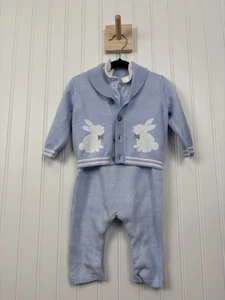Pagliaccetto a quadri Janie and Jack ragazzo PASQUA blu maglione e pantaloni nuovo con etichette SET #170 - Foto 1 di 12