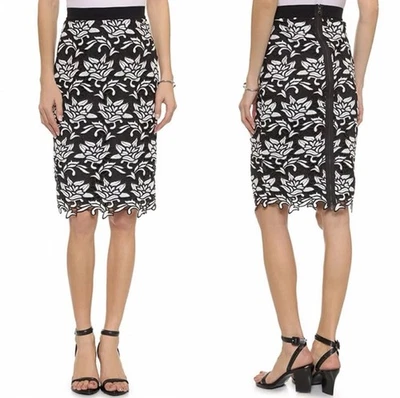 BCBG  Maxazria Women's Black White Lace Overlay Embroidered Pencil Skirt Size M - Image 1 of 4