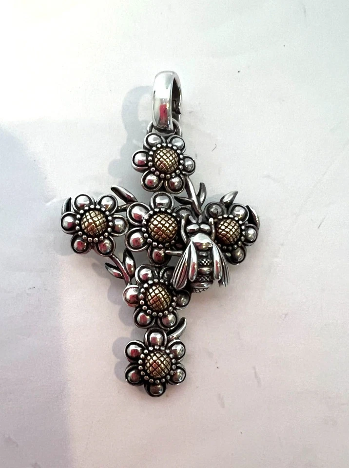 Colgante Kieselstein Cord KC Studio Kay Bogdan Oro Esterlina 14k Cruz Flor Abeja Foto 1 de 4
