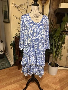 Abito donna con volant Tango Mango XL blu/bianco orlo a strati manica lunga nuovo con etichette - Foto 1 di 7