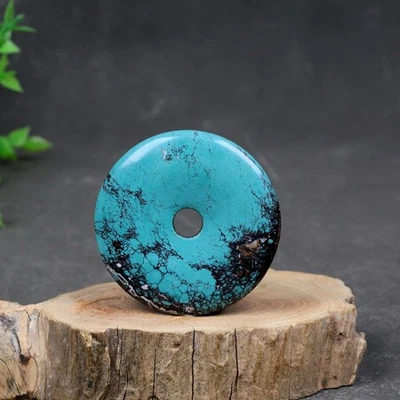 Antiguo amule colgante nudo de paz turquesa tibetano del Himalaya 寓意,八方来财, diámetro: 60 mm Foto 1 de 4