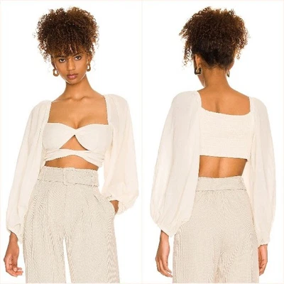 NWT Jen's Pirate Booty Crazy Diamond Shirred Crop Top Jibarita Natural Linen XS - Image 1 of 4