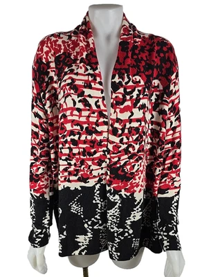 NWT - Neiman Marcus 100% Cashmere Open Front Red Black White Sweater Sz Large - Image 1 of 4