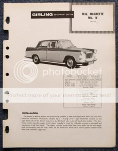 MG MAGNETTE Mk IV GIRLING Car Brakes Data Guide 1961 - Picture 1 of 3
