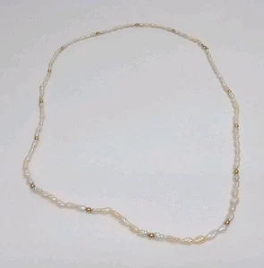 Freshwater Seed Pearl & 14K Gold Necklace 24" Long - Picture 1 of 6