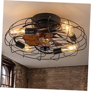 21" Low Profile Caged Ceiling Fan with Lights Remote Control, Include Bulbs, - Picture 1 of 7