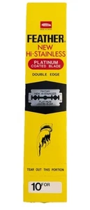 New FEATHER Hi-Stainless Platinum Coated Double Edge Safety Razor Blades 200 ct - Picture 1 of 6