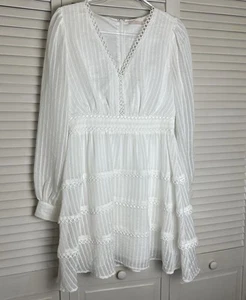 Love Colette Cream Babydoll Mini Dress M V-Neck Long Sleeve Ruffle Boho New - Picture 1 of 6