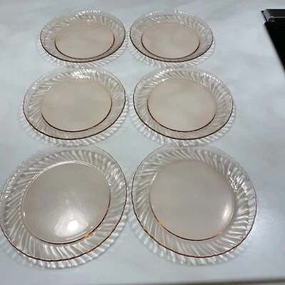 Французские винтажные салатные тарелки Arcoroc Rosaline Pink Swirl 7 3/4 дюйма лот из 6 бывших в употреблении - Изображение 1 из 4