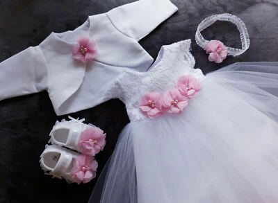 Taufkleid +Stirnband + Schuhe +Bolero  Gr. 56,62,68,74,80,86,92,98 ❤️NEU 2021❤️ - Bild 1 von 3