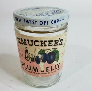Vintage Smucker's Old Fashioned Pure Plum Jelly Jar w/Lid Papieretikett Armstrong - Bild 1 von 5