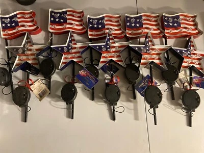 Lot Of 12 Solar Powered USA Flags And USA Stars Red/White/Blue  READ DESCRIPTION - Image 1 of 4