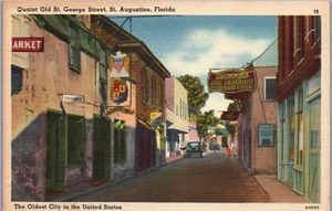 Pintoresca Antigua St George Street St Augustine Florida Fl Lino Ciudad Postal - Imagen 1 de 2