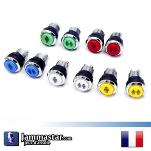 Lot de 2 Boutons Start arcade lumineux Chromés - Silver LED buttons - Foto 1 di 1