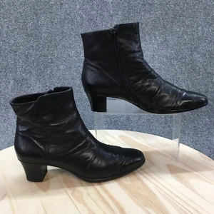 Munro Ankle Boots Womens 8.5 Black Almond Toe Side Zip Block Heel Casual Leather - Picture 1 of 15