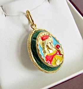 UNIQUE SOLID STERLING SILVER 925 & 24K GOLD ENAMEL EGG PENDANT W/ MOTHER OF GOD - Picture 1 of 1