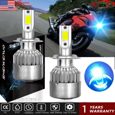 2X H7 LED Headlight Bulbs 8000K For Kawasaki Z1000 2003-2013 KLR650 2008-2017 - Image 1 of 4