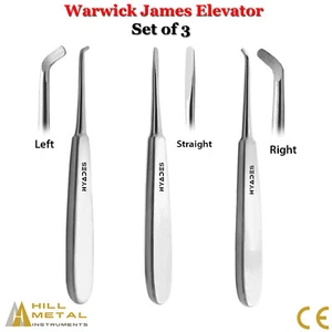 Warwick James Tooth Elevators Right, Left, Straight Extraction Tools CE Set of 3 - Picture 1 of 4
