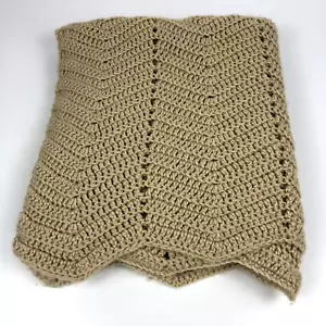 Sciarpa letto vintage all'uncinetto a mano afgano beige chevron bordi smerlati 62 x 26 runner - Foto 1 di 6