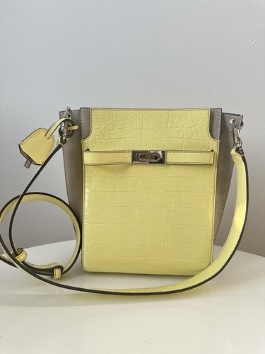 Tory Burch Lee Radziwill Borsa a secchio ciottoli gialla 9 7x7"" Nuova con etichette