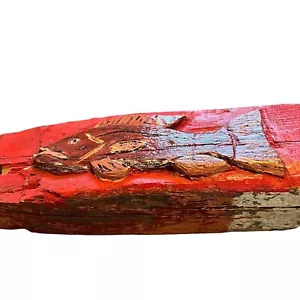 Vintage Volkskunst handgeschnitzt bemalte Holzskulptur Fisch See Strand Wohnkultur - Bild 1 von 13