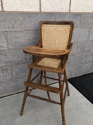 Vintage Wicker Chair Child High chair  Plant stand Boho Cottage core VERY RARE - Image 1 of 4