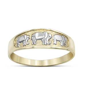Two Tone Gold Hammered Good Luck Elephants Ring (Yellow/Rose/White) - Picture 1 of 8