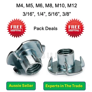 M4 M5 M6 M8 M10 M12 3/16" 1/4" 5/16" 3/8 T Nut Nuts Tee TNut TNuts Blind 4 Prong - Picture 1 of 15