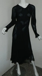 Women Silk Carter Shibori Solid Black Long Sleeve Sheer Dress Size S - Picture 1 of 5