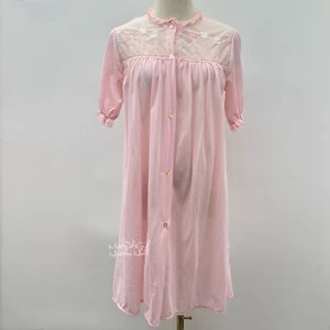 Vtg Union Made Fit Rite Lingerie Pink Nylon Floral Lace Embroidered Nightgown - Picture 1 of 5