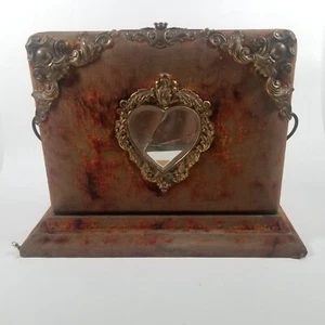 Victorian Photo Album Velvet Lined Cover Heart Mirror 1890s on Stand Ornate - Picture 1 of 19