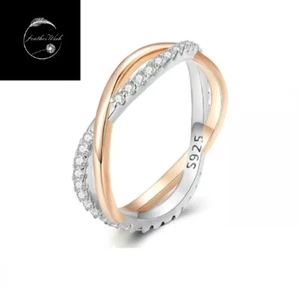 Sterling Silver 925 Ring Rose Gold Plated & Silver Band For Ladies Girls Women - Picture 1 of 5