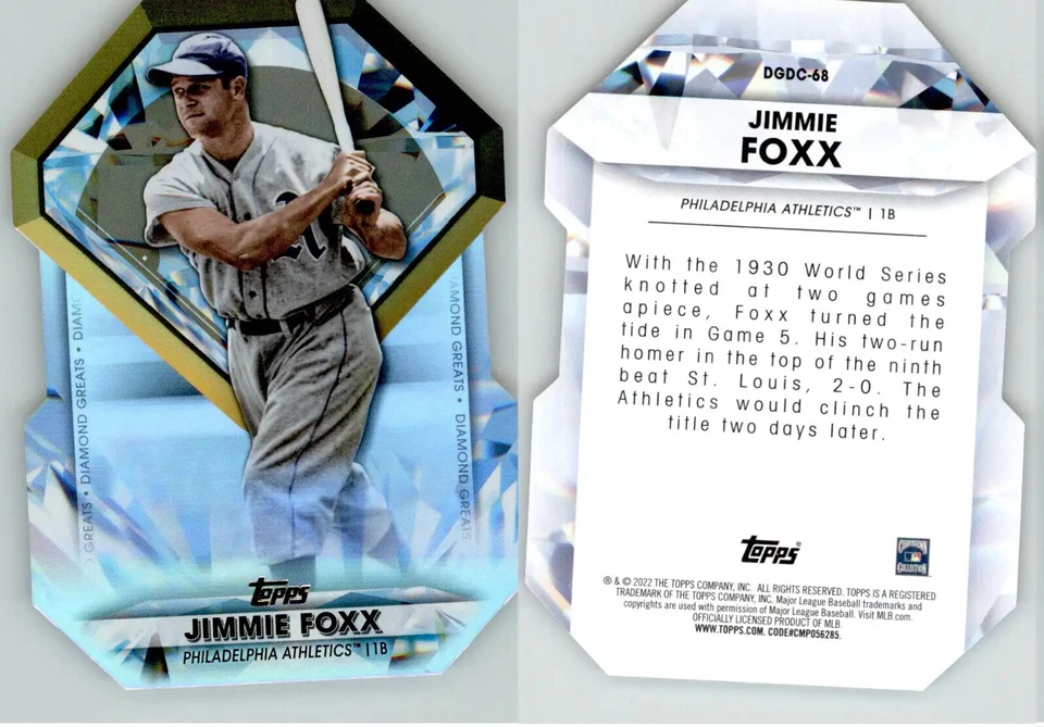 Jimmie Foxx 2022 Topps Update Diamond Greats Die Cut DGDC-68 Athletics HOF - Image 1 of 1