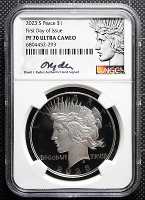 2023 Silver Peace Dollar NGC PF 70 FIRST DAY OF ISSUE RYDER SIGNED Mint FDOI - Image 1 of 2