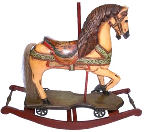 Vintage Wood Carved Horse Carousel Rocking - Picture 1 of 8