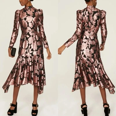 Vestido YUMI KIM Connie Mujer XS Metálico Floral Midi Transparente Manga Larga Negro Rosa Foto 1 de 4