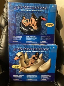 Swimline Giant Black Swan & Golden Goose Ride On Swimming Pool Float Combo Pack - Picture 1 of 4