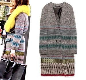ZARA LONG PRINTED KNITTED WOOL BLEND JACQUARD COAT JACKET BLAZER NEW - Picture 1 of 11