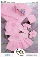 UKHKA 36 Prem Baby Shawl Dress Cardi Hat Mitts & Bootees DK Knitting Pattern