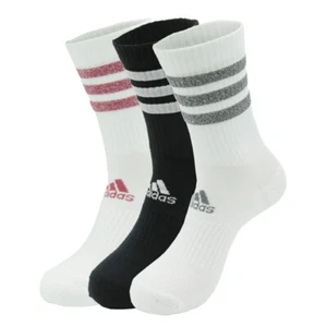 Adidas 3-Stripes Glam Crew Socks 3 Pairs (7542) Gym Running Sports Golf Sox - Picture 1 of 4