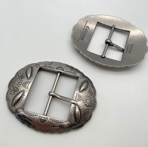 Retro Floral Pattern Belt Buckle Fits 1.5in Belts, Antique Brass / Silver Color - Picture 1 of 8