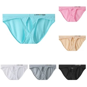 Sexy Mens Thong Underwear Ice Silk Tanga Bikini Briefs with Open Front Hole - Picture 1 of 19