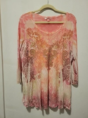 Blusa Dressbarn Manga 3/4 Rosa Estampado Floral Talla XL Foto 1 de 4